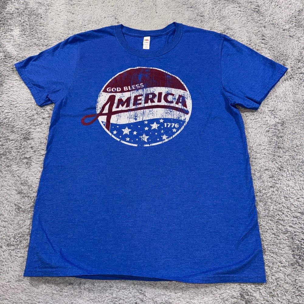 Fruit Of The Loom Mens Iconic Tee God Bless America T-Shirt M Blue Heather 1776